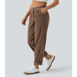 Halara Mid Rise Button Zipper Side Pocket Corduroy Casual Pants Large Petite
